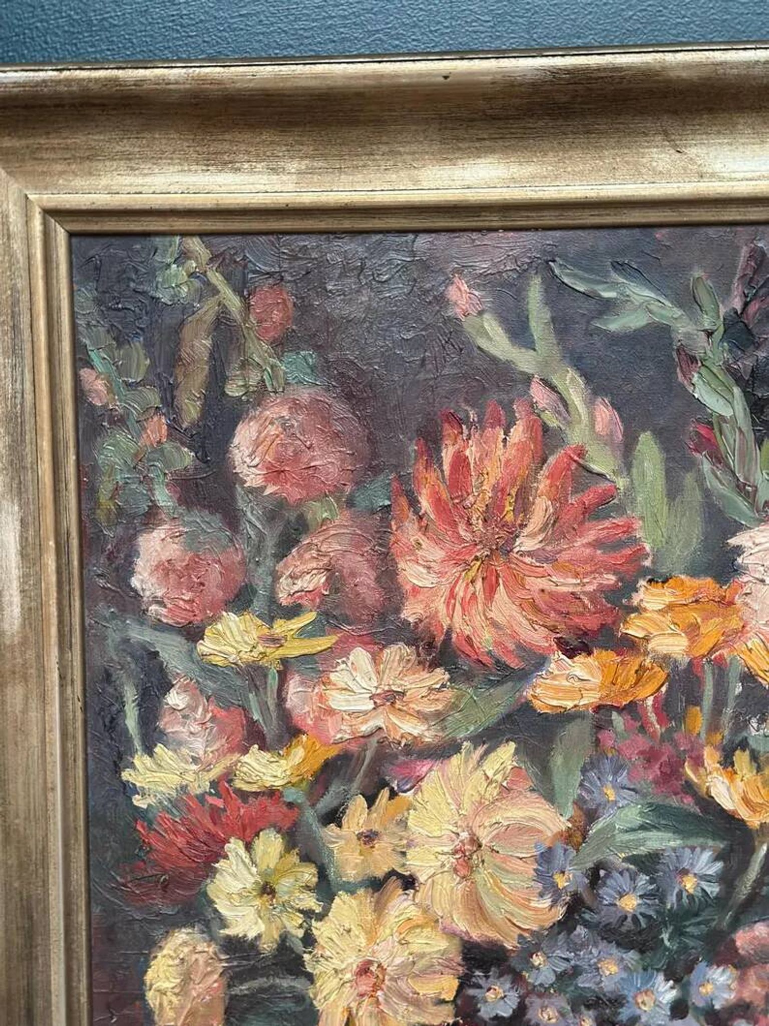 Original Still Life Oil on Canvas “Still Life with Flowers” by F. Wiegand