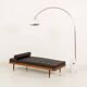 Danish teak daybed in black leather in Hans Wegner style, 1960s