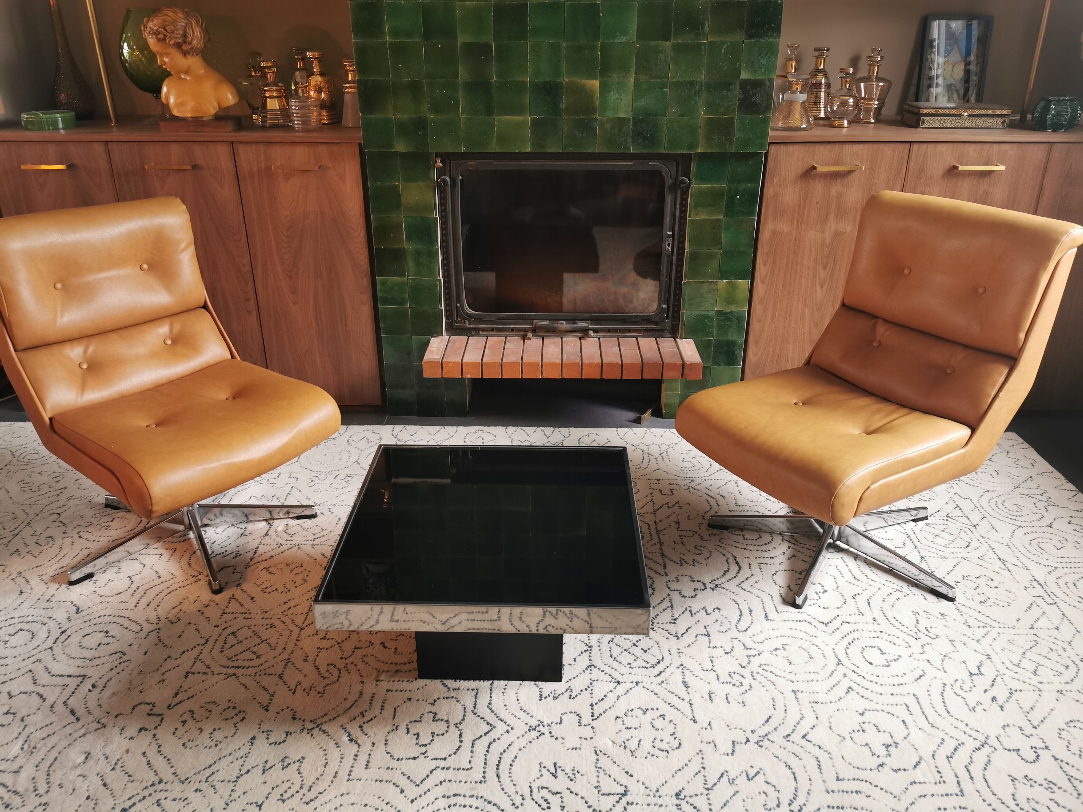 Coffee table for Cidue with smoky mirror, 70s