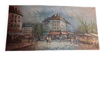 Oil on canvas "Parisian street scene" signed Burnett.