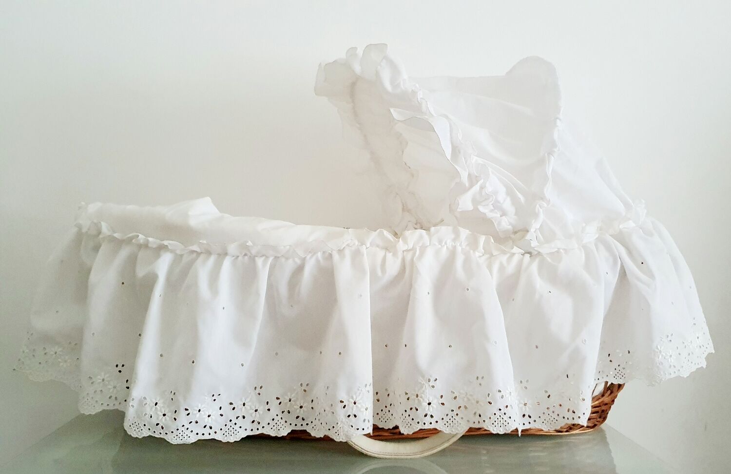 1970s rattan cradle/bassinet with hood and arch