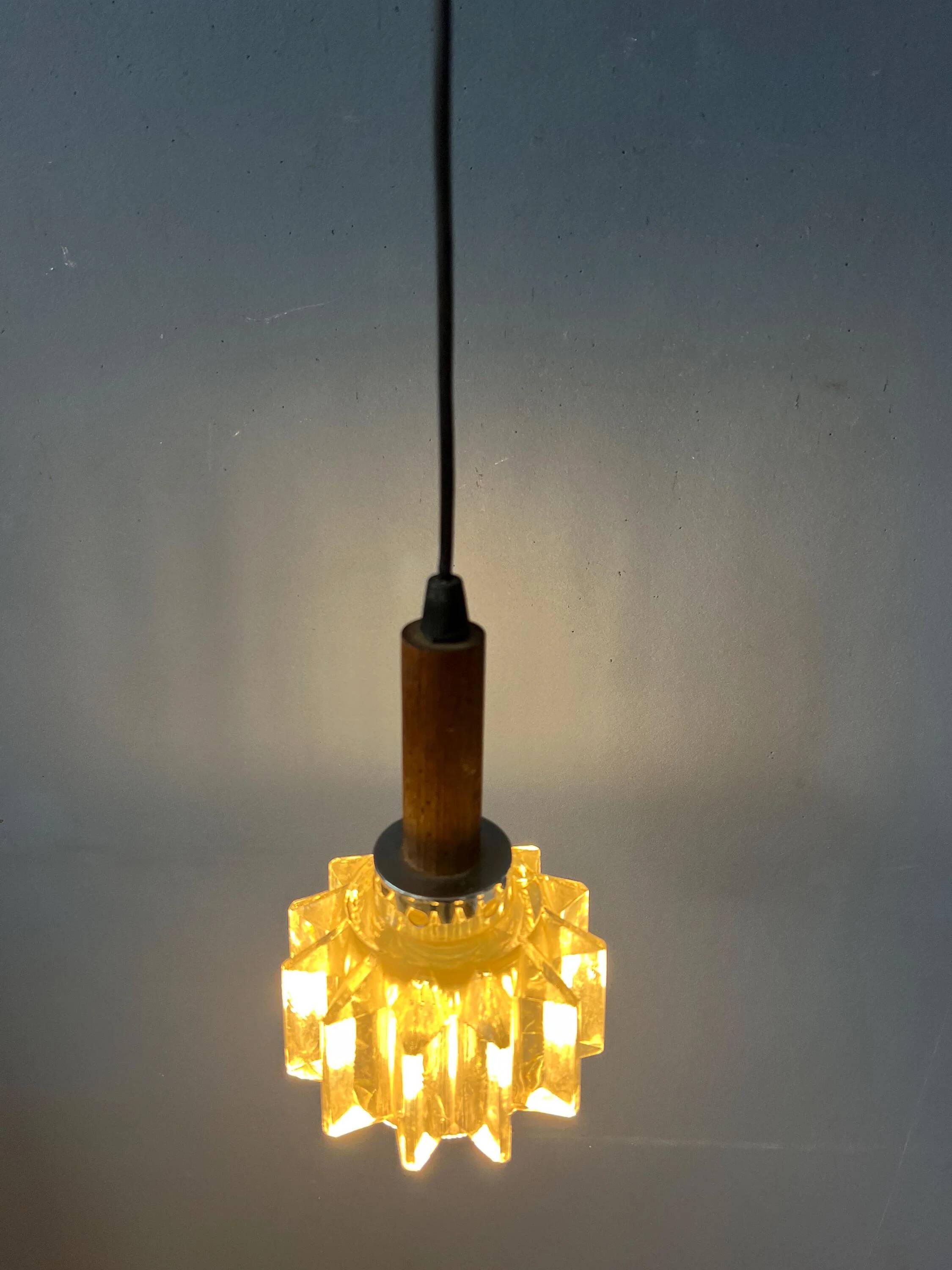 Small Mid-Century crystal glass pendant light