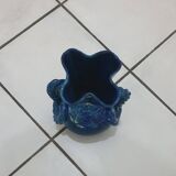 Blue Vallauris vase with twisted handles