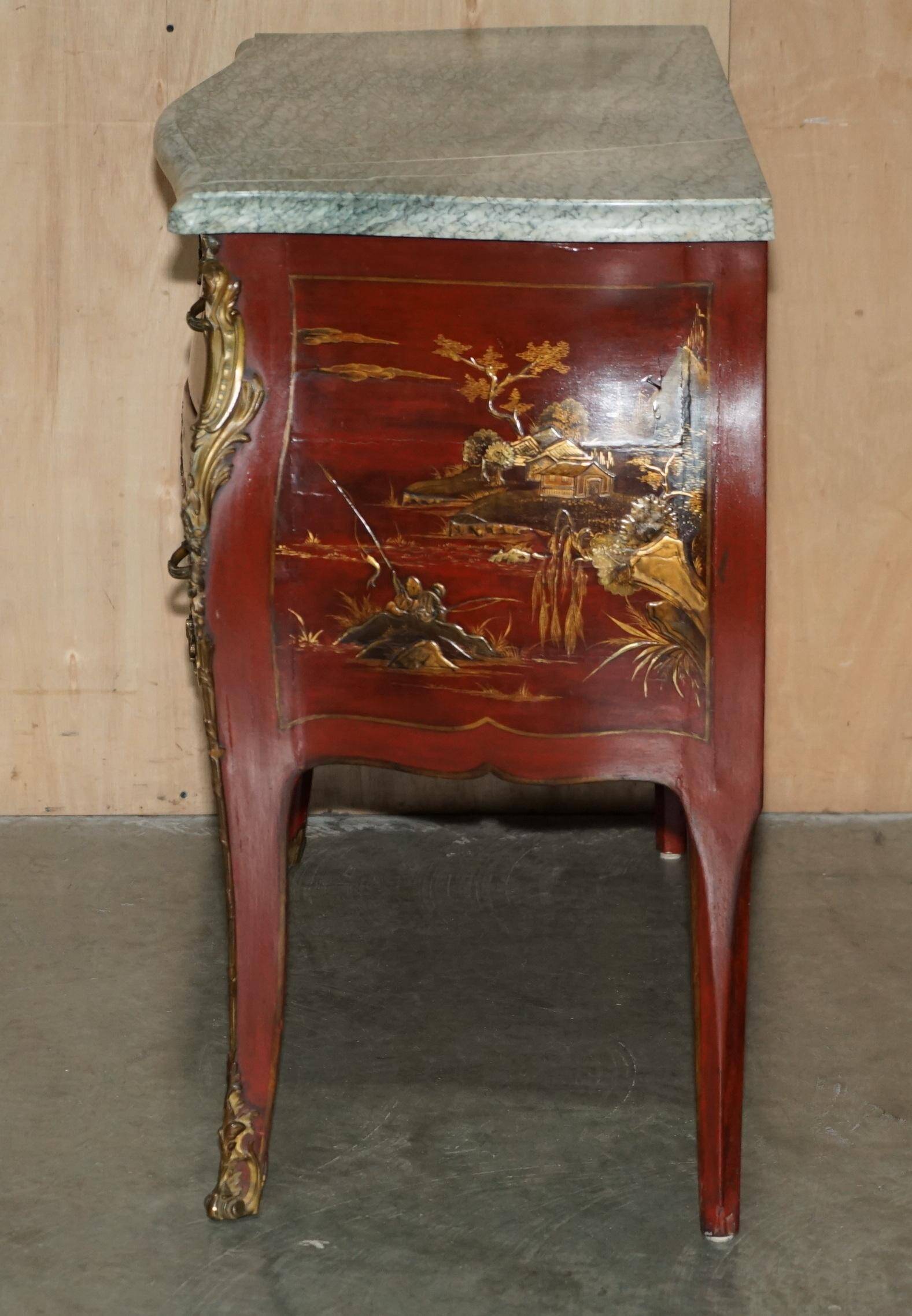 Chinoiserie Bombé Commode in Oak, Marble and Gilded Wood