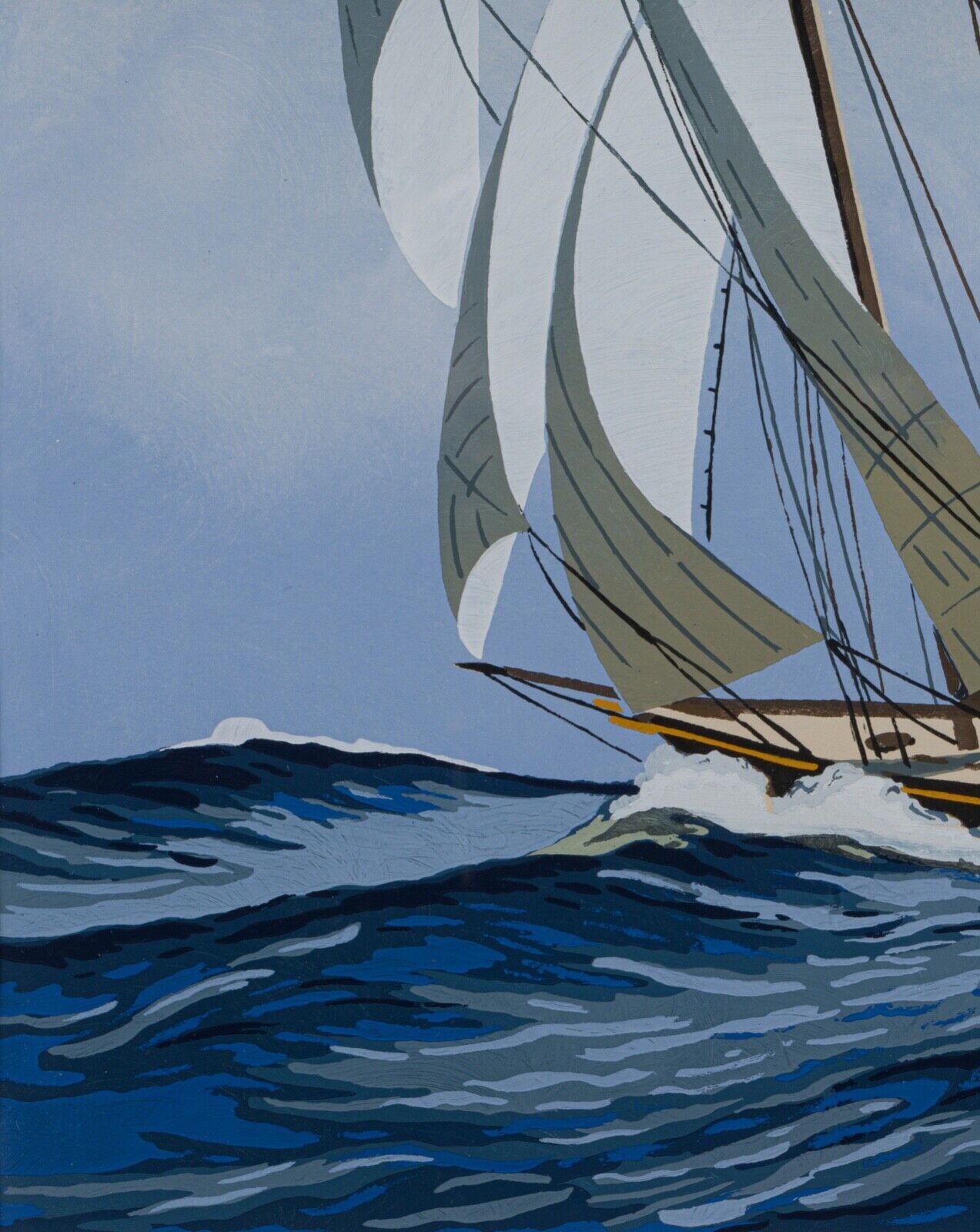 Stencil gouache by leon haffner representing a regatta boat