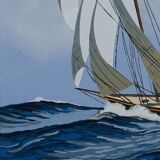 Stencil gouache by leon haffner representing a regatta boat