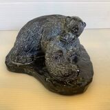 Soapstone bear family paperweight