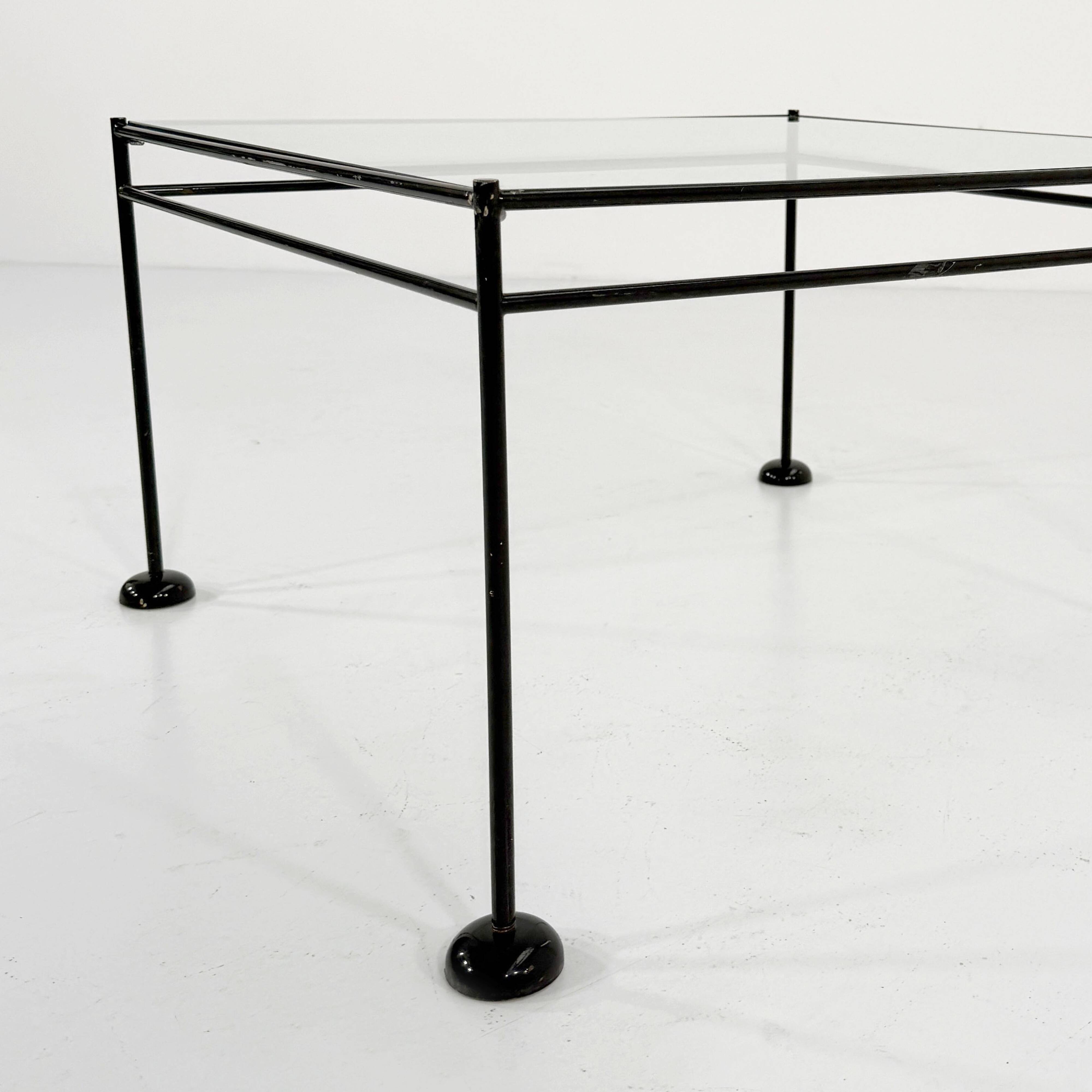 Postmodern light blue glass and metal coffee table by gamma, 1980