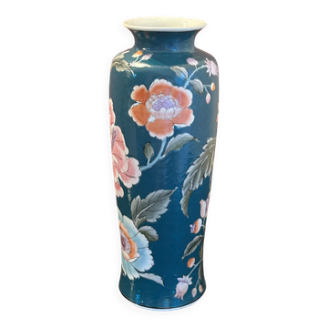 Large duck green ceramic vase with floral decoration - Handmade in Macau