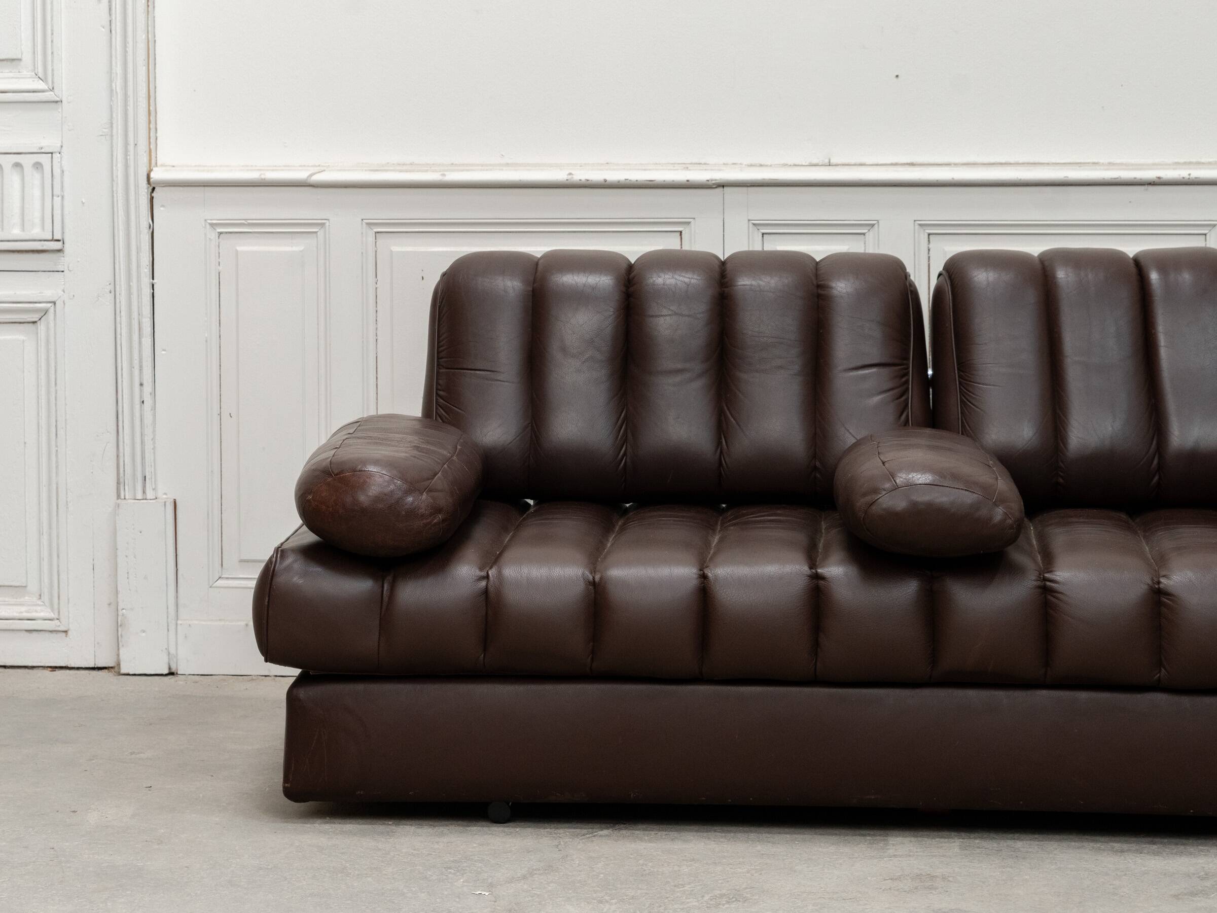 Canapé vintage DS 85 en cuir marron par De Sede 1980