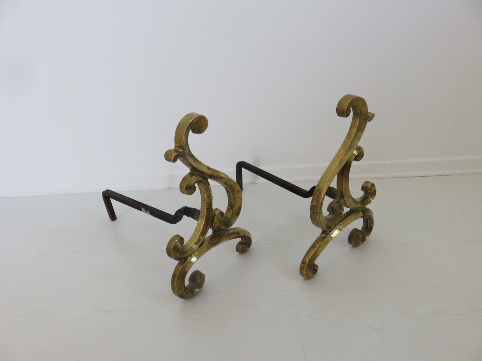 Pair of large art nouveau bronze chenets