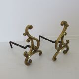 Pair of large art nouveau bronze chenets