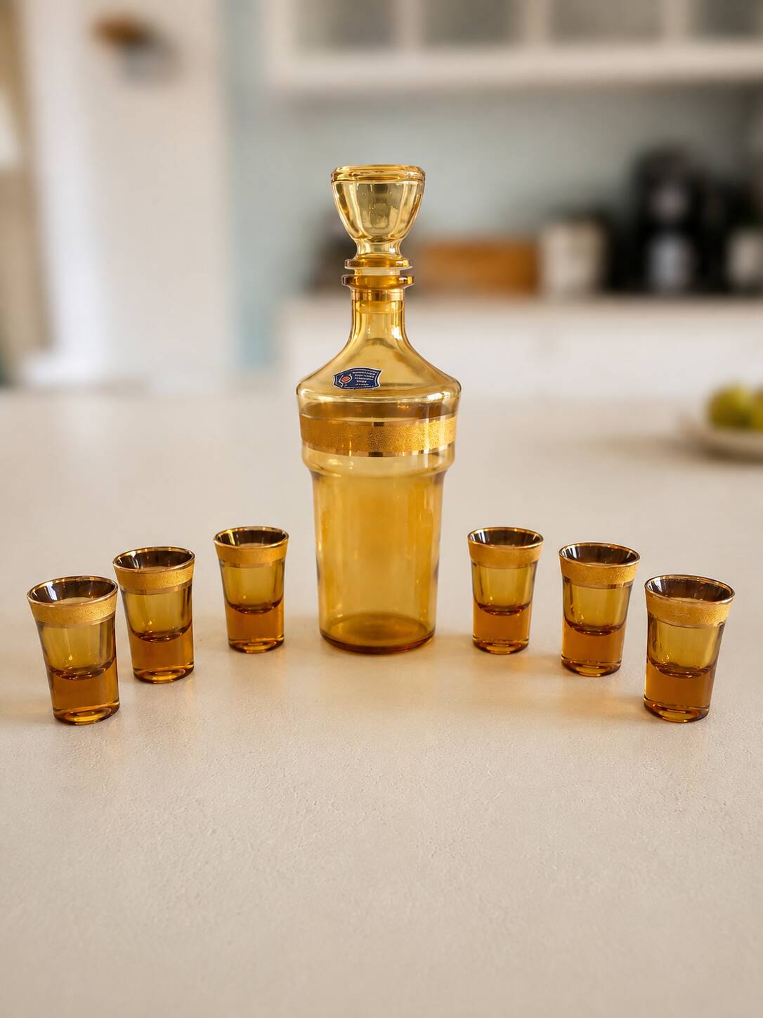 Italian liqueur service in amber and gold glass
