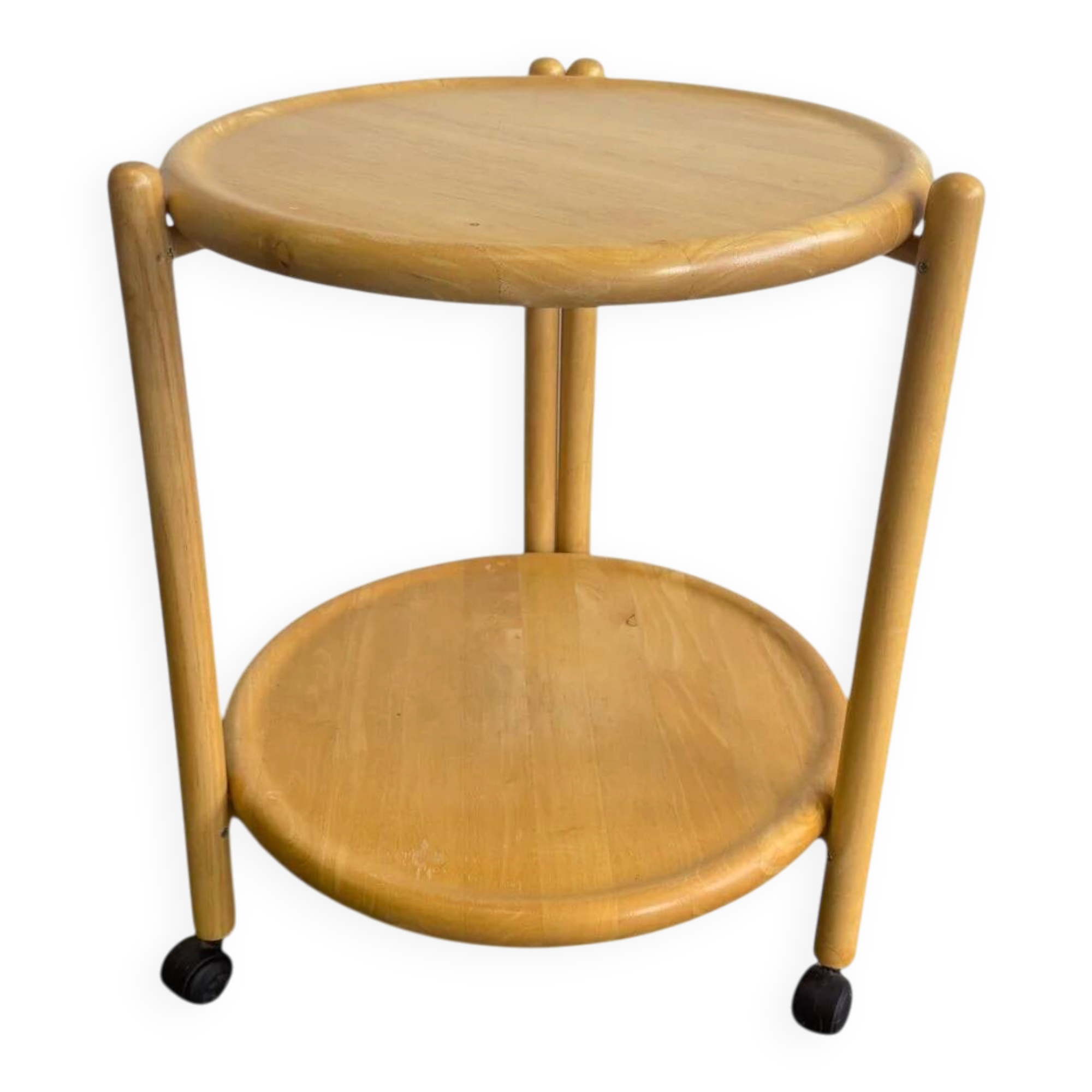 Vintage round dessert trolley on wheels by Jens Quistgaard, 1970s.
