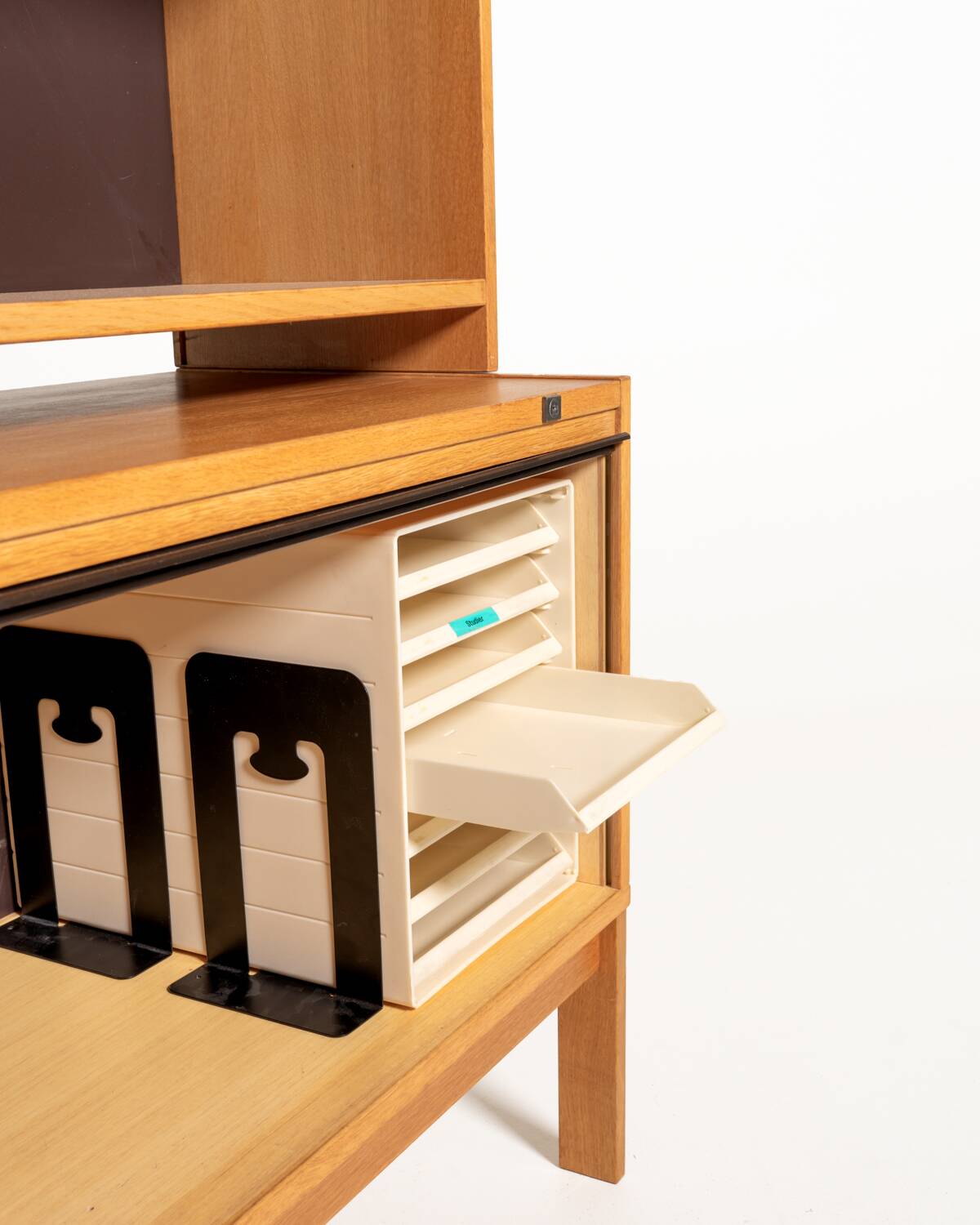 Scandinavian oak bookcase with tambour door, 1960s