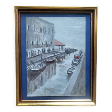 Tableau Venise – Huile sur carton ancienne signée G. Brighenti – Cadre