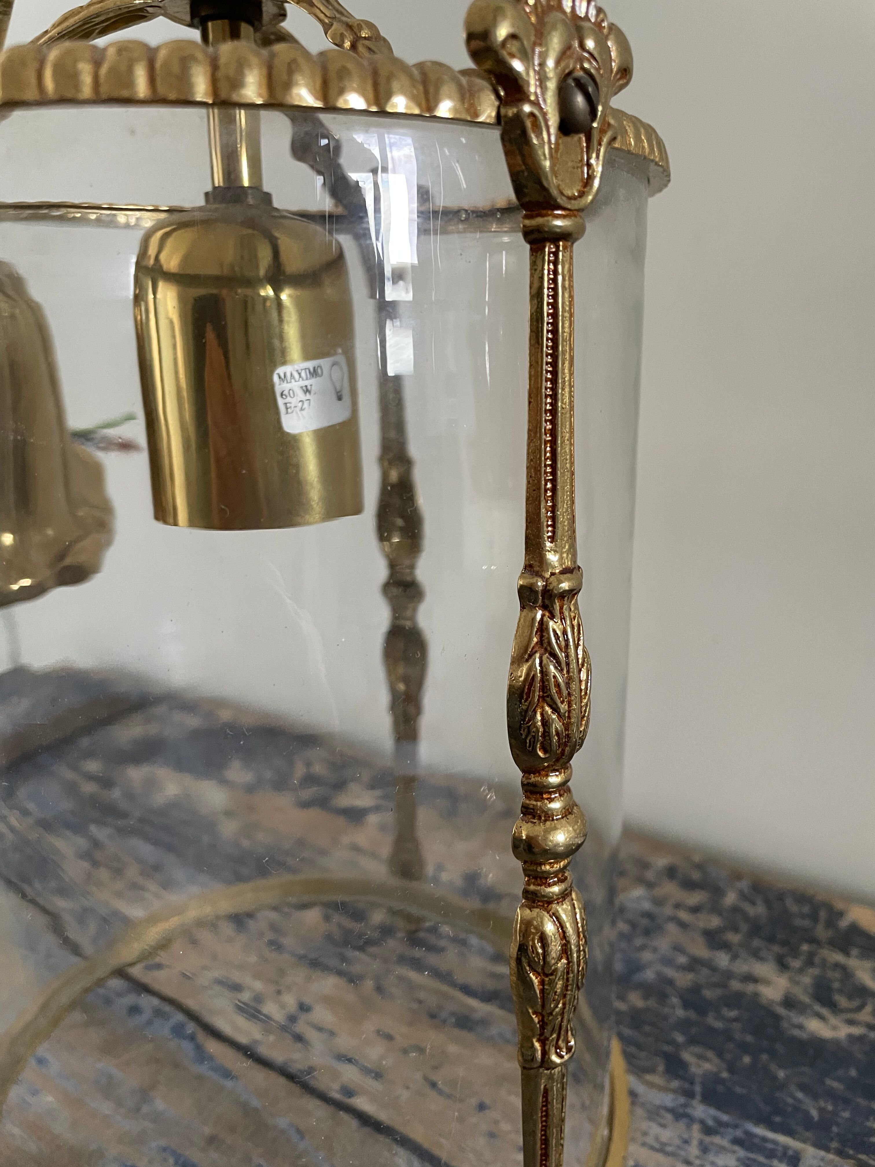 Cylindrical lantern suspension in brass and glass