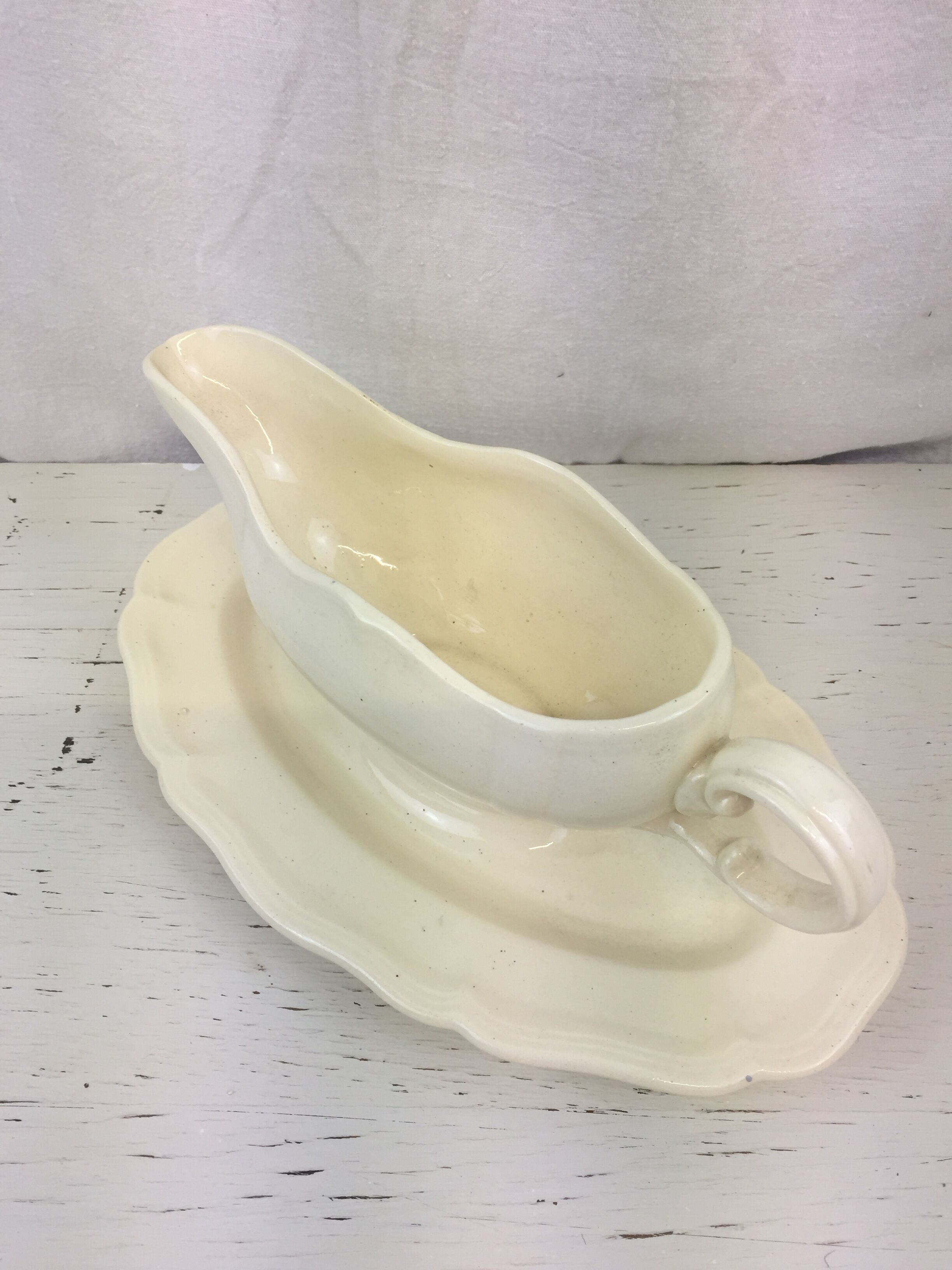 Old sauce boat Ivory made in France Digoin Sarreguemines
