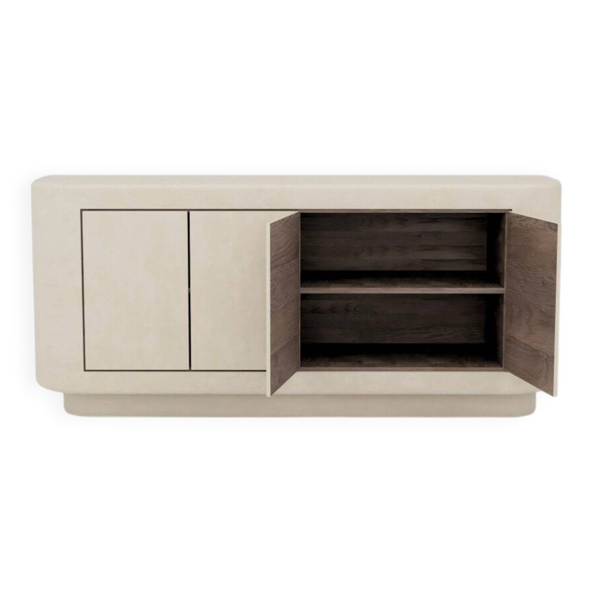 Contemporary Handmade Textured Plaster Sideboard with Walnut Interior