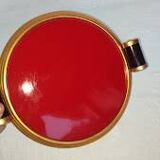 Art Deco plateau in red glass and brass – Bakelite handles, circa 1930