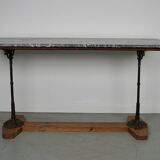 French Marble & Cast Iron Console or Side Table, 19th Century