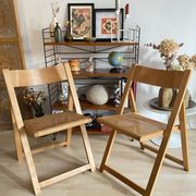Duo of Italian chairs wood and cannage of the 60s