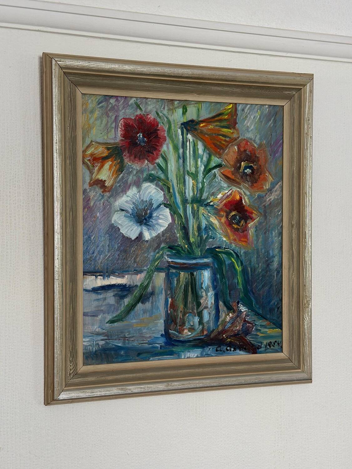 Swedish Oil on Panel – “Flower Still Life” by A. Åslund – Dated 1954
