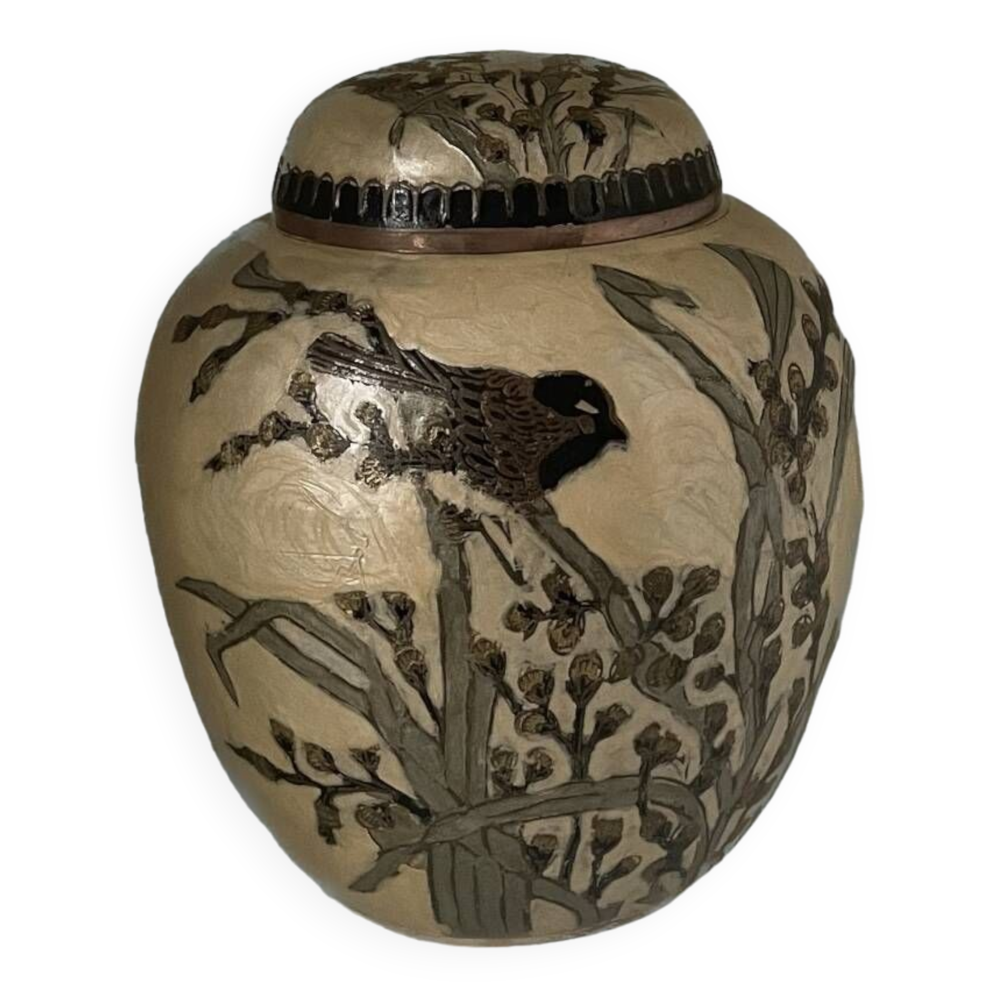 Enameled brass lidded pot