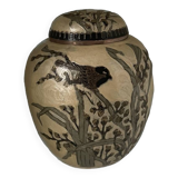Enameled brass lidded pot