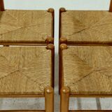 Set of 4 solid oak & rush brutalist dining chairs 1960s