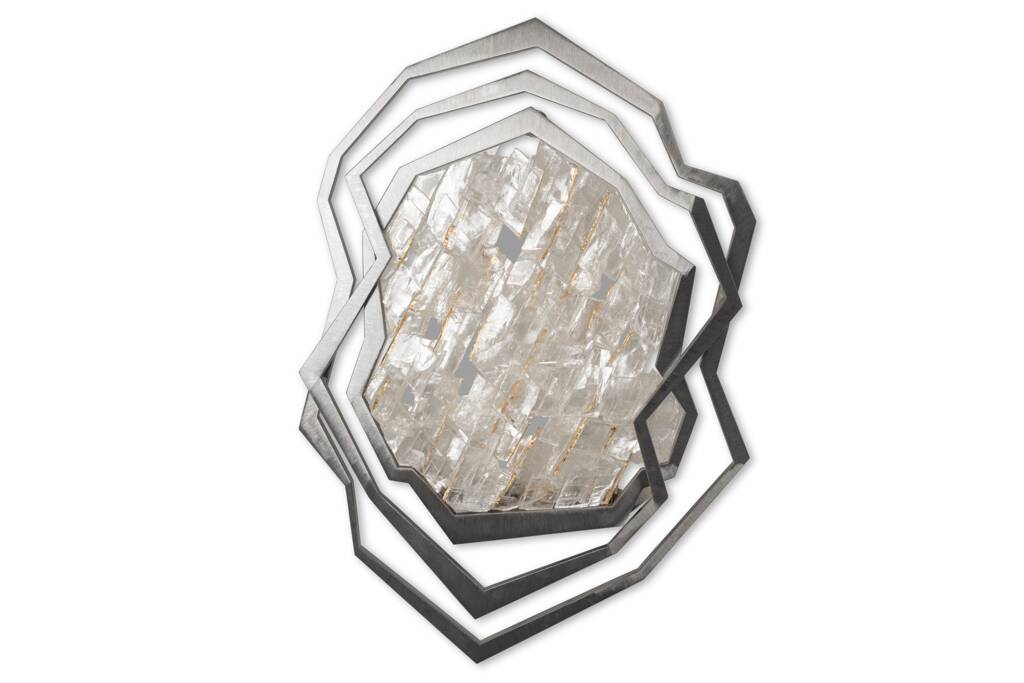 Pair of brushed metal and rock crystal wall lights. Contemporary.