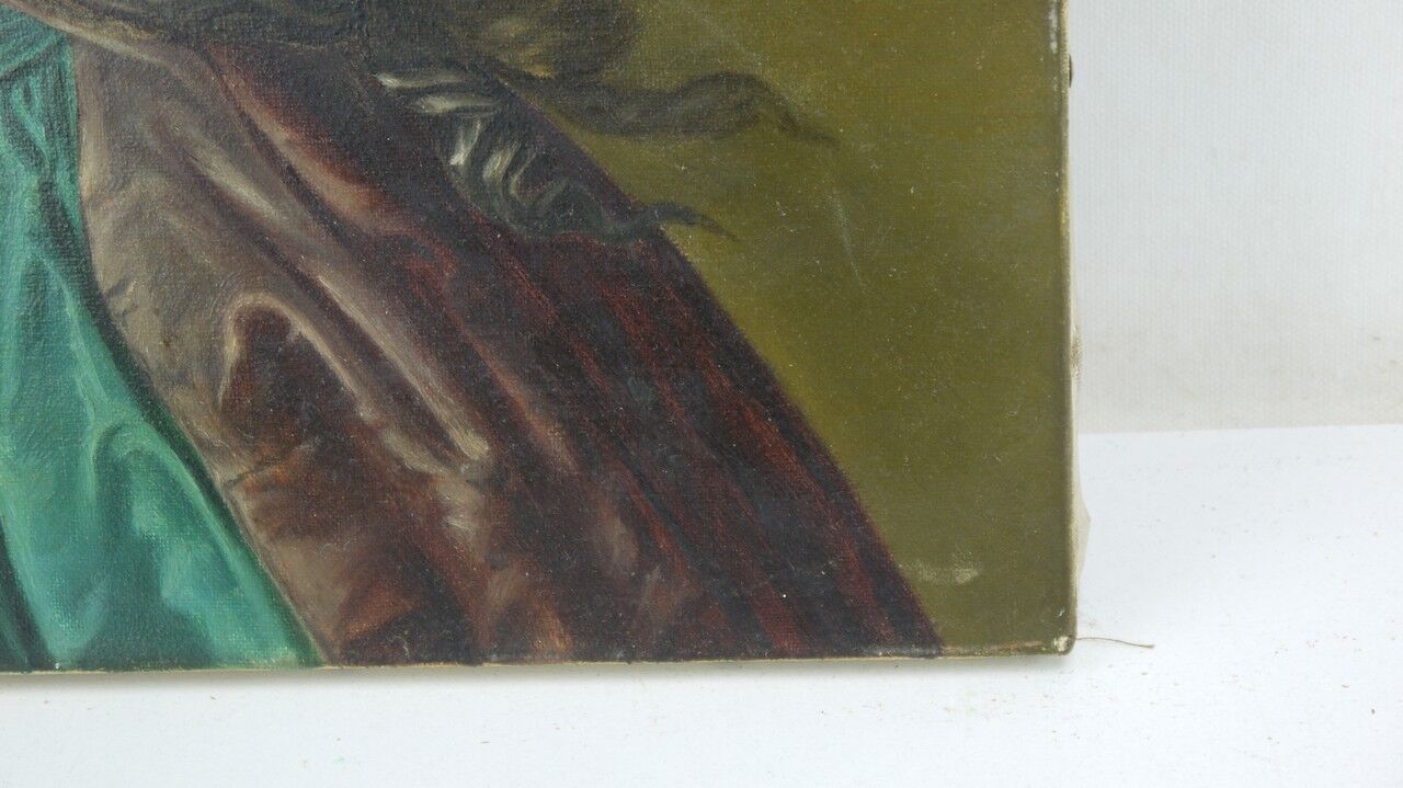Ma. allard école de la fin du xixe siècle, jeune fille au chapeau bleu, huile sur toile. signée