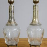 Pair of antique crystal and solid silver decanters.
