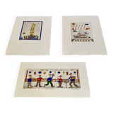 Set of three stamped drawings.