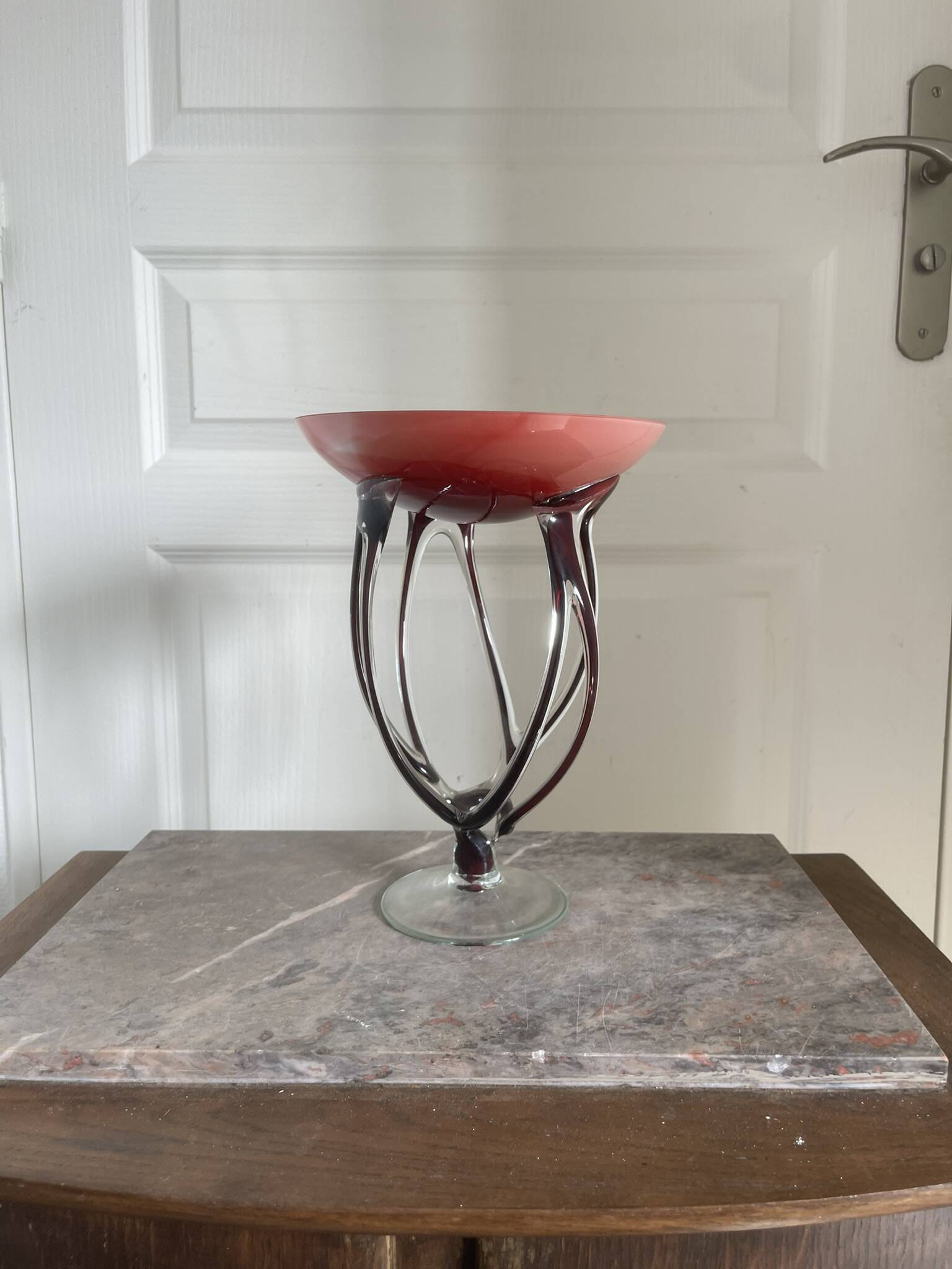 Antique Medusa Red Cup Vase Jozefina Krosno Octopus Blown Glass 30CM