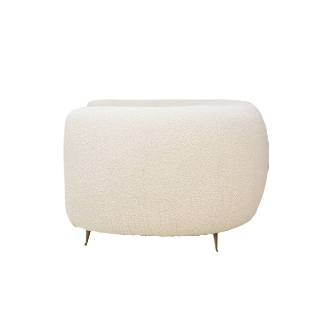 Curved Four-Seat Italian Sofa in White Bouclé Wool, Brass Legs