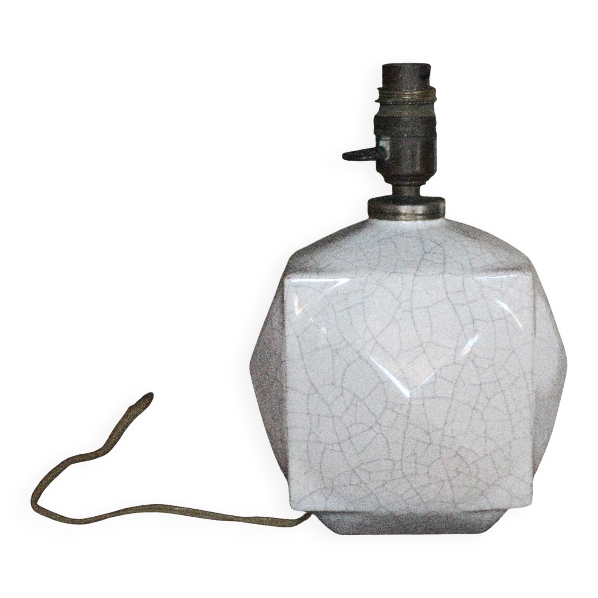 Cracked ceramic Art Deco lamp, table lamp, cube-shaped lamp.