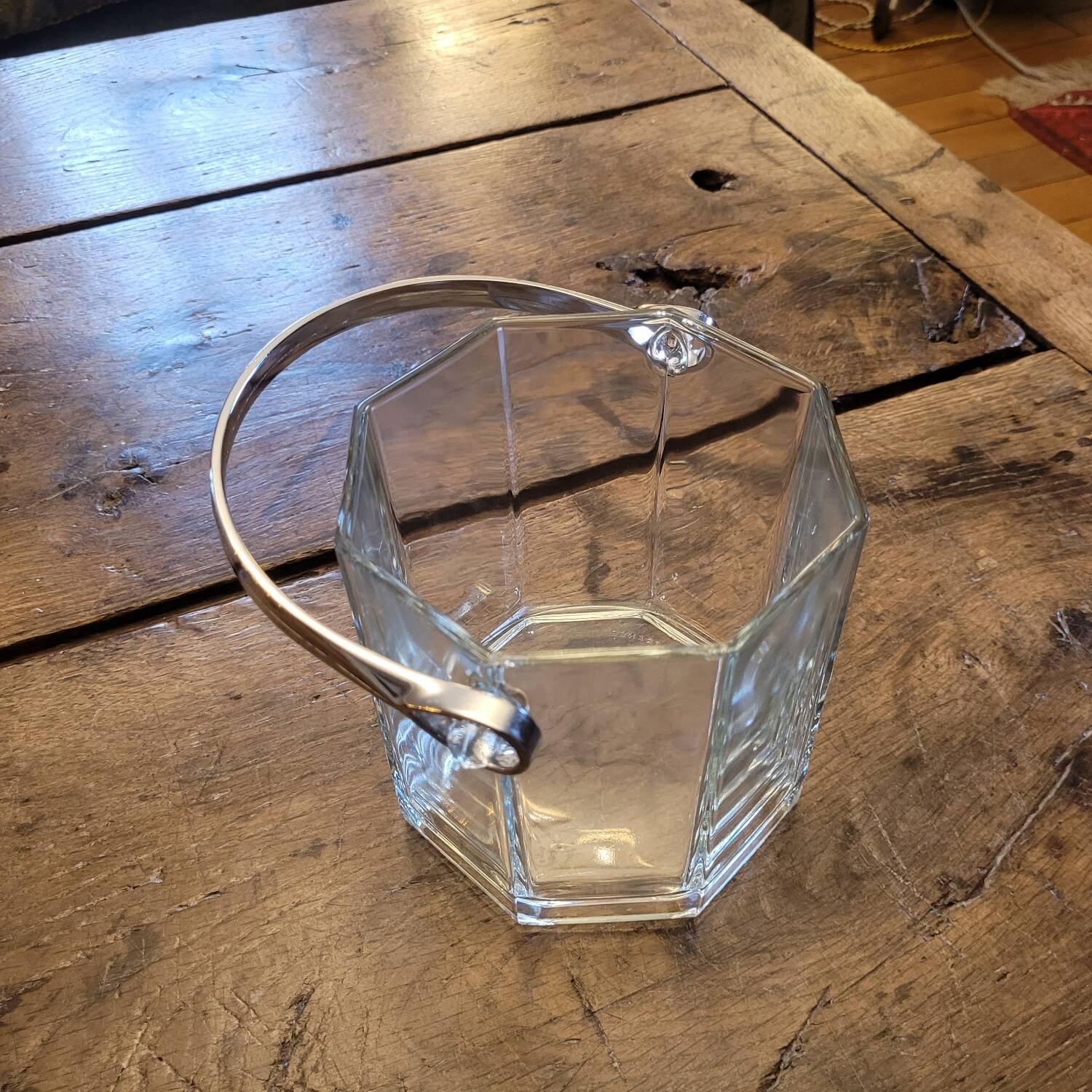 Seau champagne verre hexagonal anse métal 80's