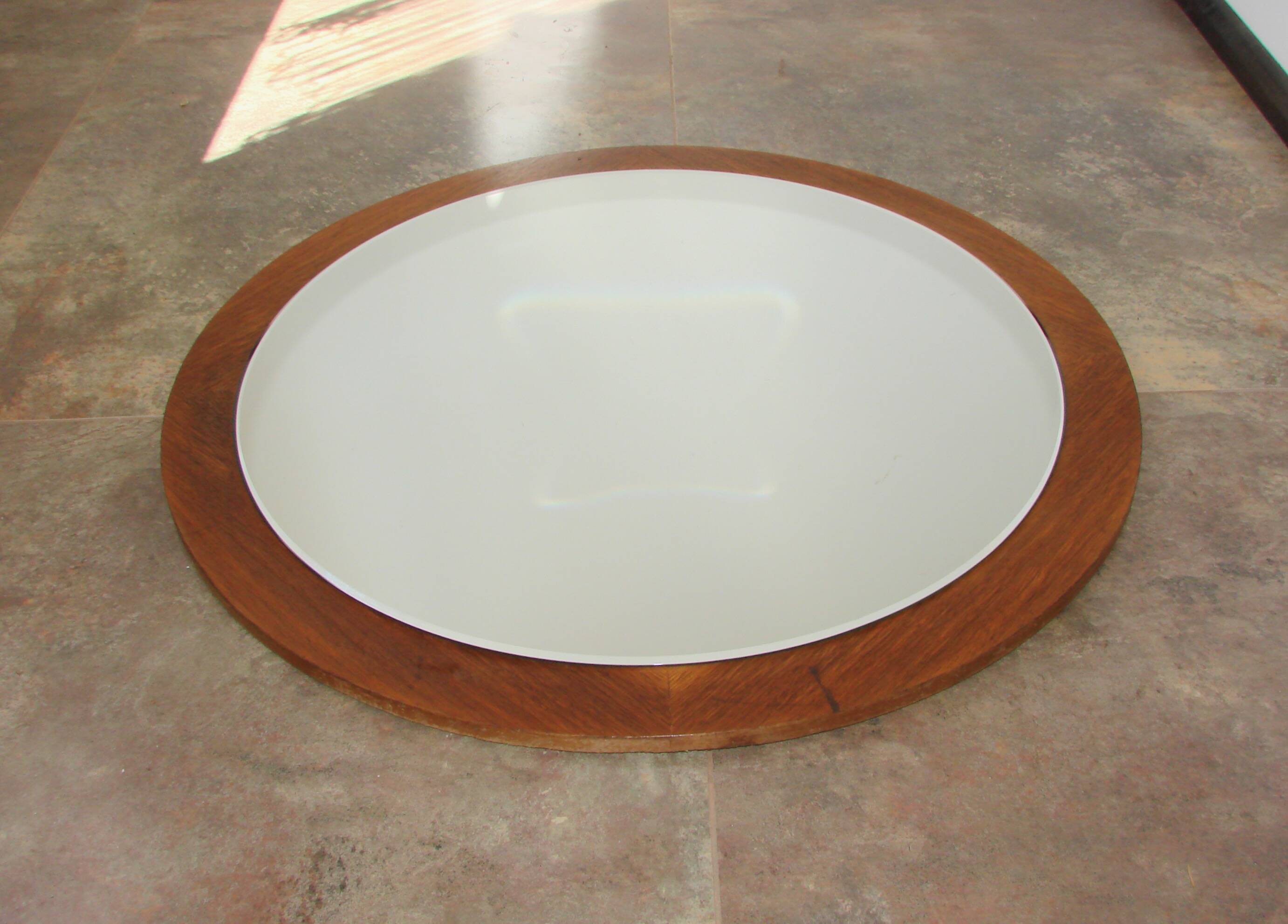 Round teak mirror, 1970s – vintage, diameter 70 cm