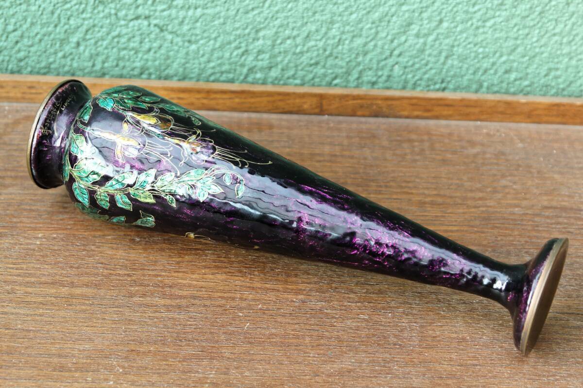 Enameled vase, art nouveau, Limoges, Jules Sarlandie