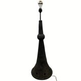 Brutalist ceramic floor lamp with bouclé shade, Dutch 1960s