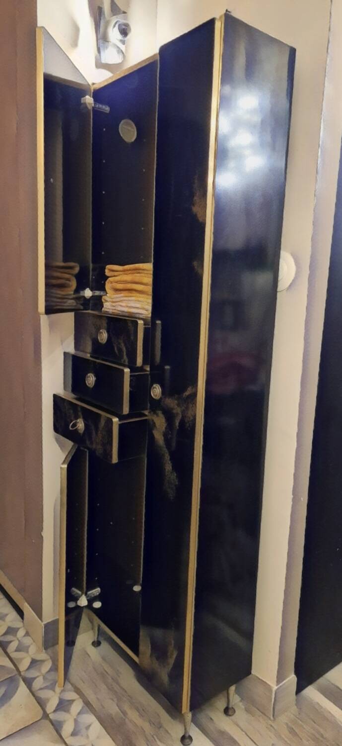 Black and gold lacquered Sanibloc furniture in the style of Maison Jansen, 1970