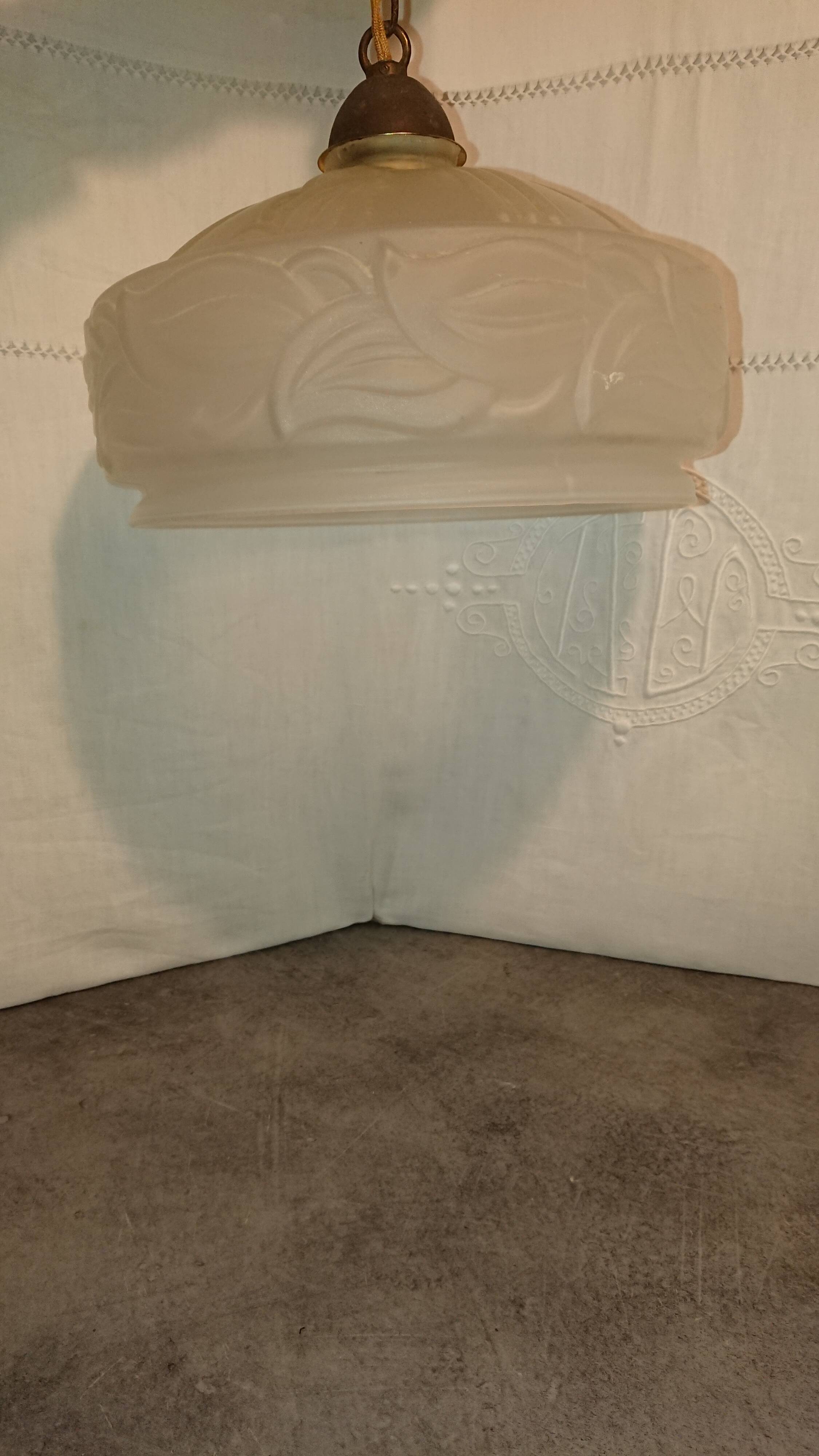 Glass chandelier France Art Deco 1930 Suspension in beige colored glass paste