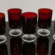 6 glasses of wine/water on foot ruby red color, Cavalier Luminarc France, vintage 70s
