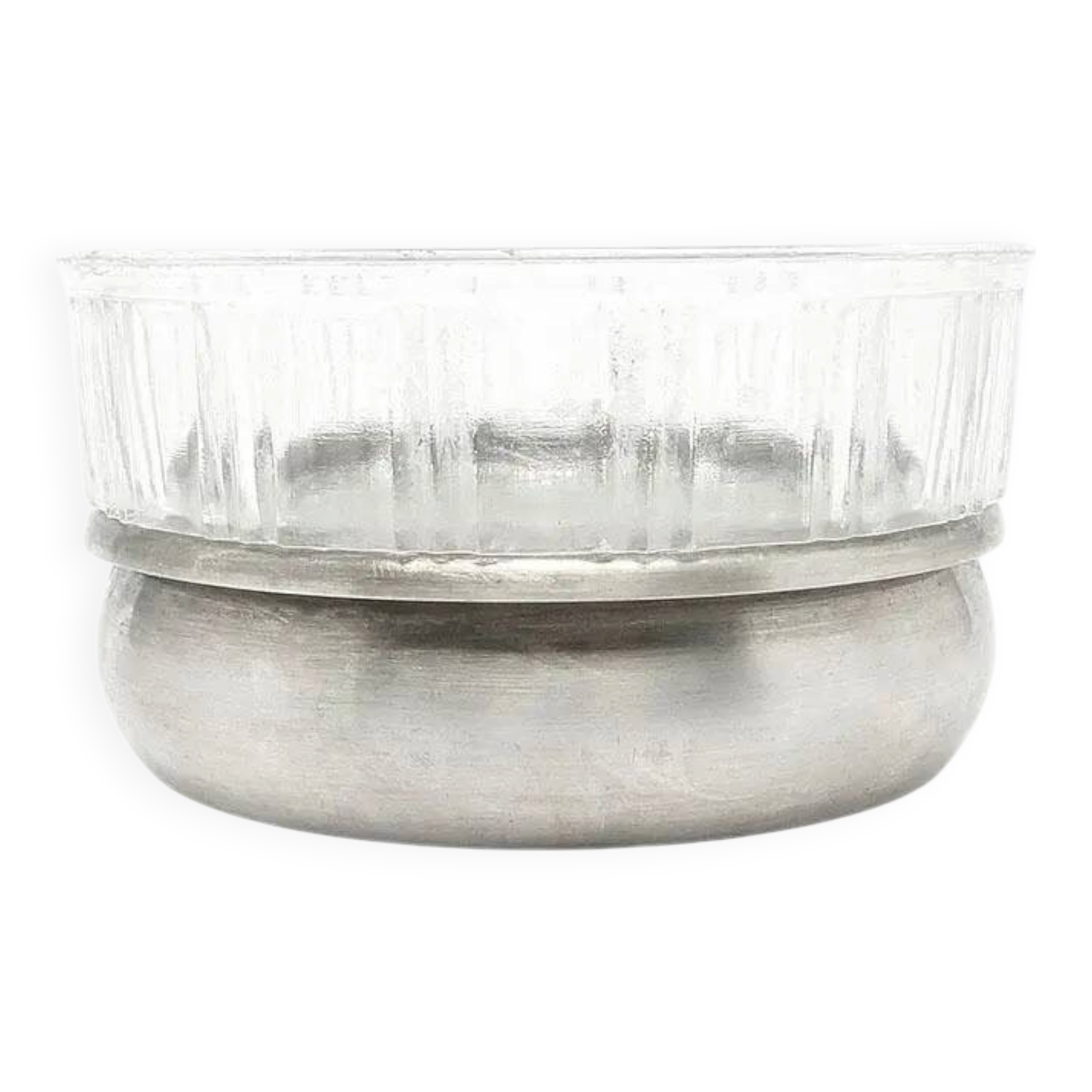 Mid-century modern sugar bowl, glass, silver-plated brass, Poland, 1960s