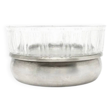 Mid-century modern sugar bowl, glass, silver-plated brass, Poland, 1960s