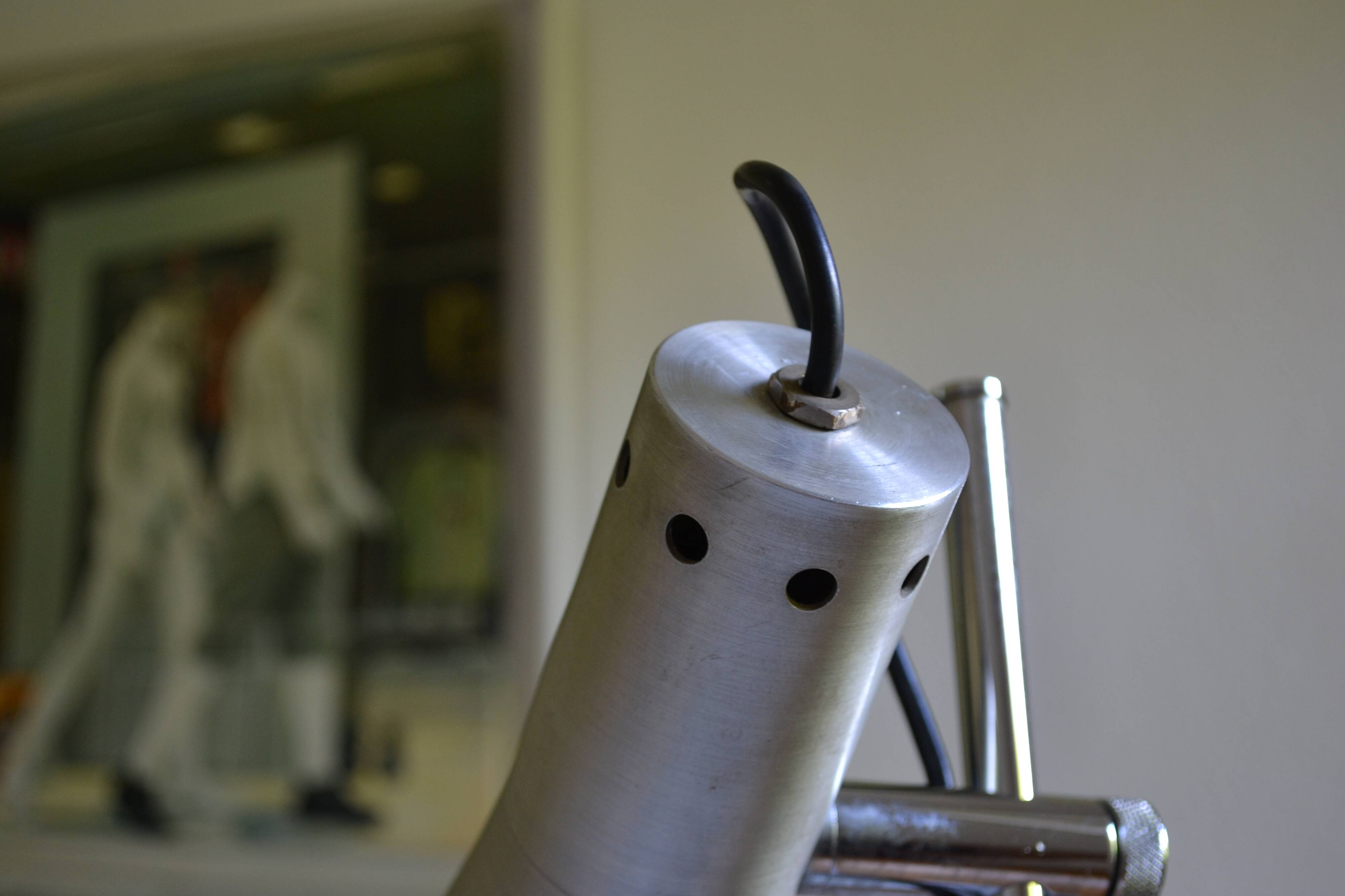 Brushed aluminium and chrome metal desk lamp 70's 1970