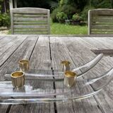 Paire de bougeoirs cristal Schneider en forme de pirogue