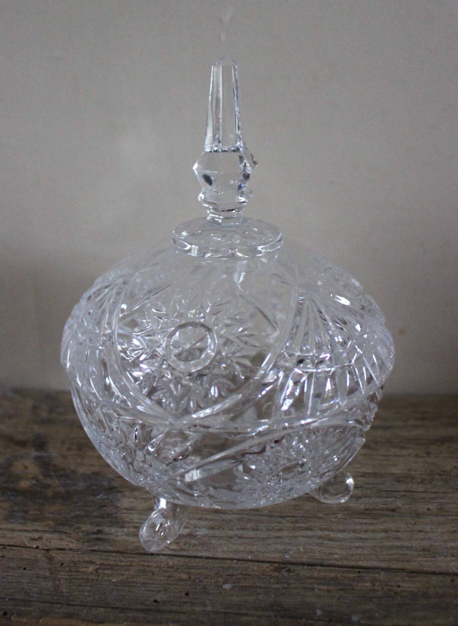 Cut glass sweet jar on feet