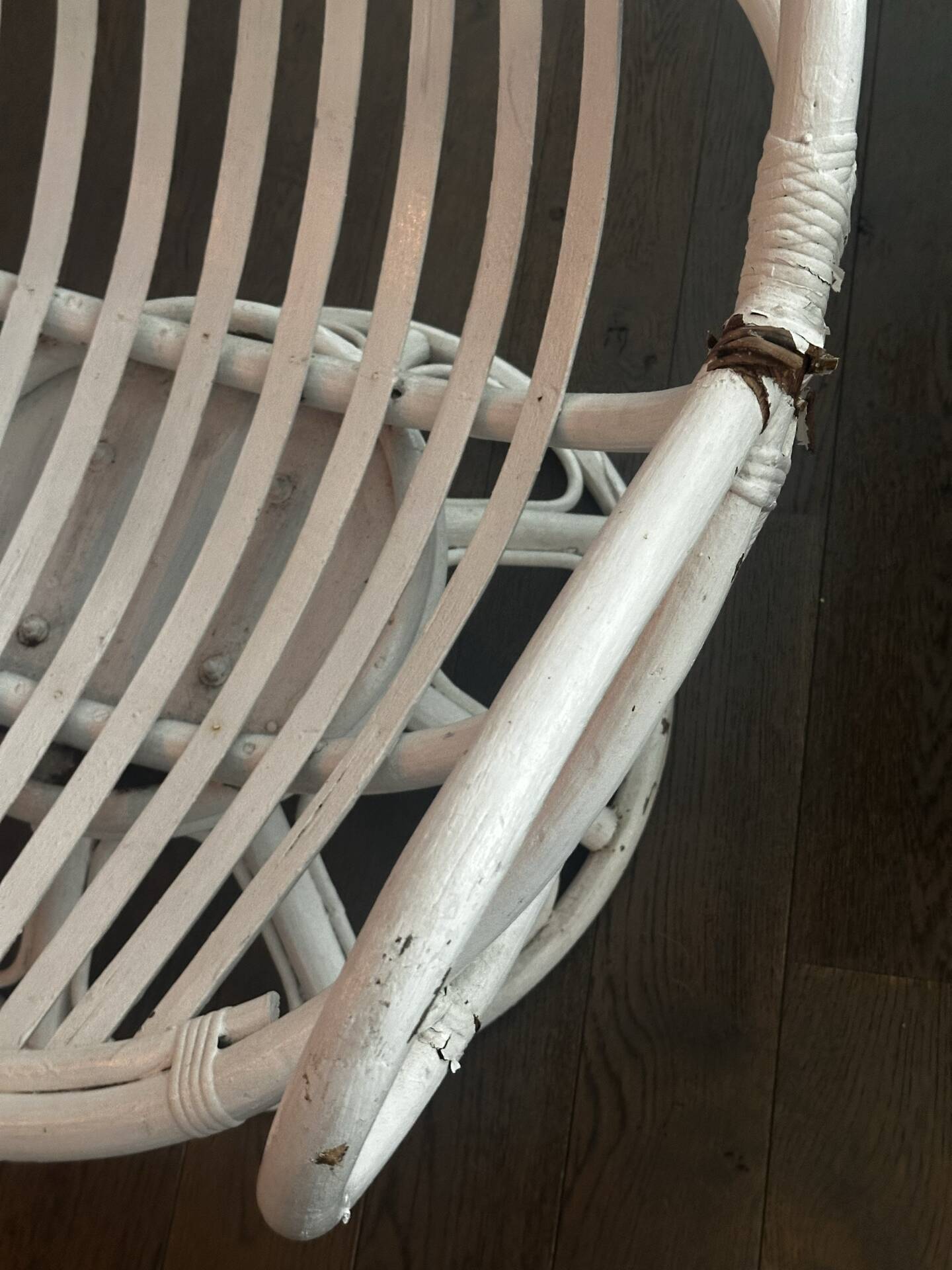 Vintage armchair in white lacquered rattan